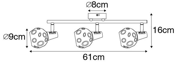 Stropní lampa zlatá 56 cm s kouřovým sklem 3-světlo - Vidro