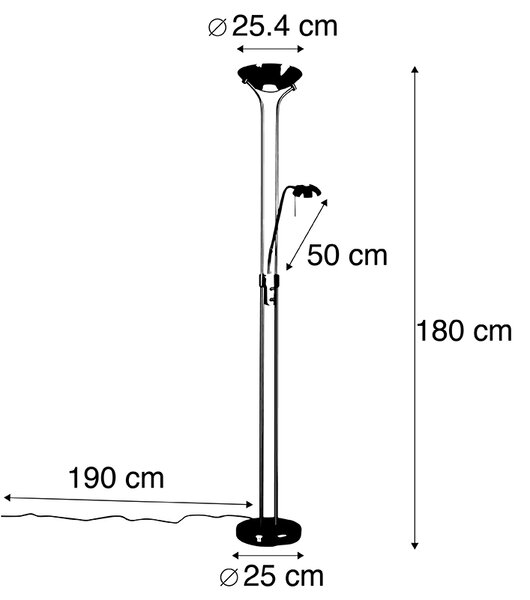 Stojací lampa zlatá s lampou na čtení vč. LED a stmívače - Diva 2