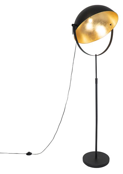 Průmyslová stojací lampa černá 50 cm se zlatým nastavitelným - Magnax