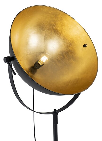 Průmyslová stojací lampa černá 50 cm se zlatým nastavitelným - Magnax