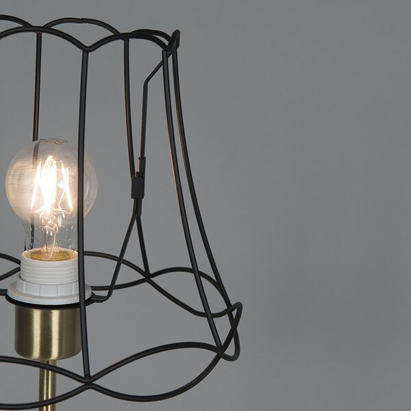 Retro stolní lampa mosazná s rámem Granny černý 25 cm - Kaso