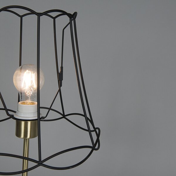 Retro stolní lampa mosazná s rámem Granny černý 30 cm - Kaso