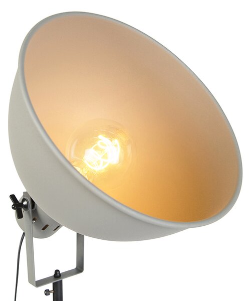 Průmyslová stojací lampa na dřevěném stativu s šedým stínítkem - Laos