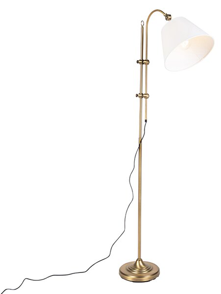 Klasická stojací lampa bronzová s bílým stínítkem - Ashley