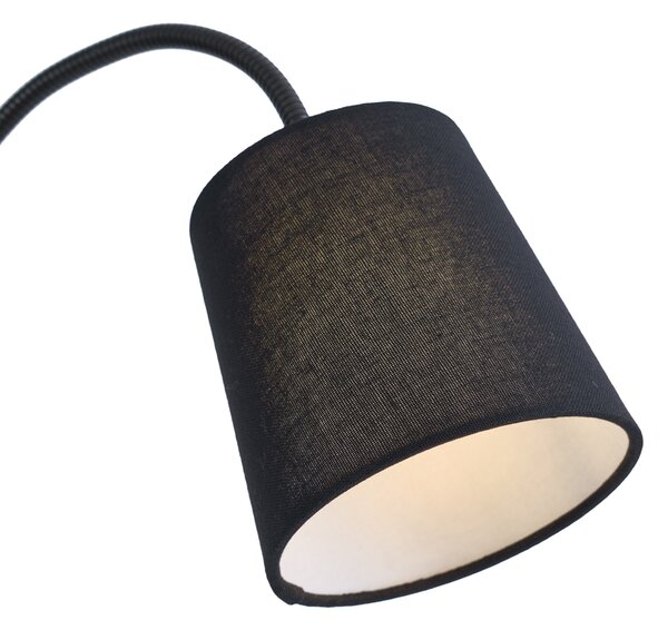 Klasická stojací lampa černá s černým stínítkem a lampičkou na čtení - Retro