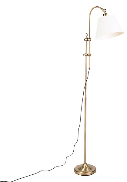 Klasická stojací lampa bronzová s bílým stínítkem - Ashley