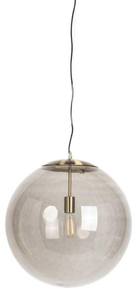 Moderní závěsné svítidlo mosazné s kouřovým sklem 50 cm - Ball