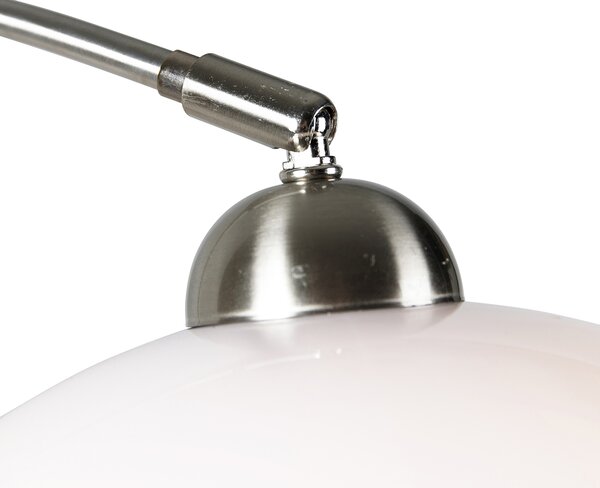 Retro nástěnná oblouková lampa ocel s bílým nastavitelným stínítkem