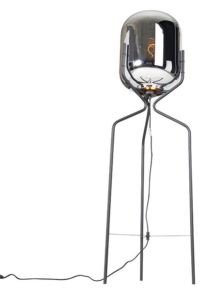 Designová stojací lampa černá s kouřovým sklem - Bliss