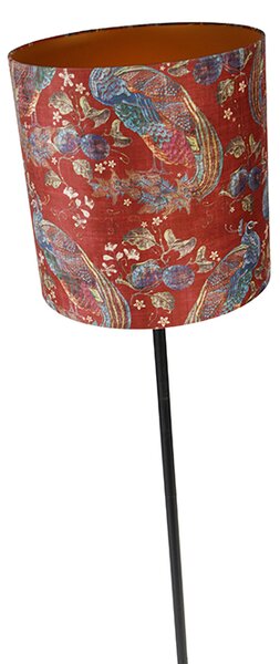 Stojací lampa s černým stínítkem s motivem páva červená 40 cm - Simplo
