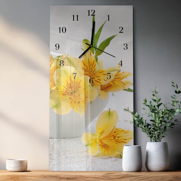 Skleněné hodiny vertikální Žluté květy zsppc-30x60-00295217