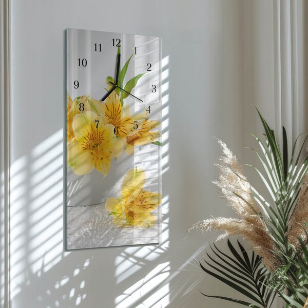 Skleněné hodiny vertikální Žluté květy zsppc-30x60-00295217