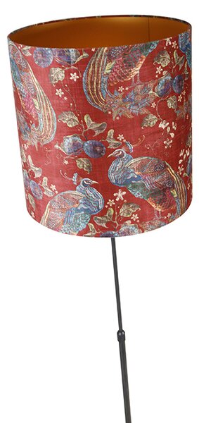 Stojací lampa s černým stínítkem s motivem páva červené 40 cm - Parte
