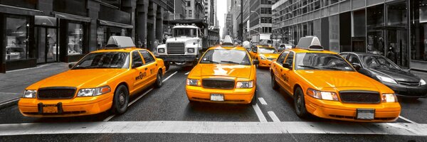 DIMEX | Fototapeta do kuchyně Žluté taxi KI-180-041 | 180 x 60 cm | černobílá, žlutá