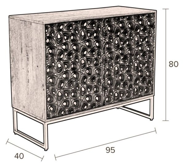 Zelená mangová komoda DUTCHBONE Meena s pavím vzorem 95 x 40 cm