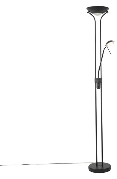 Moderní stojací lampa černá s lampou na čtení vč. LED s tlumením do teplého světla - Diva