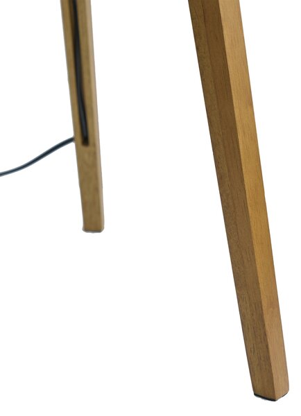 Dřevěná stojací lampa s oranžovým stínidlem a zlatým vnitřkem 50 cm - Tripod Classic