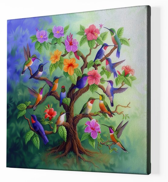 Obraz na plátně - Strom života Kolibřík v harmonii FeelHappy.cz Velikost obrazu: 40 x 40 cm