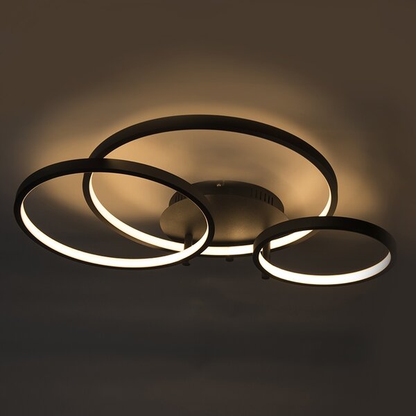 Moderní stropní svítidlo černé vč. LED a stmívače - Rondas