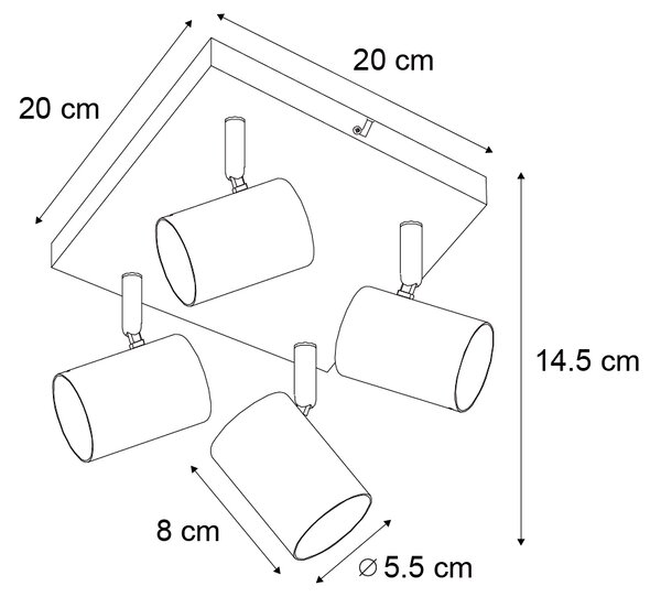 Moderní stropní svítidlo bílé 4-světelné nastavitelné čtvercové - Jeana