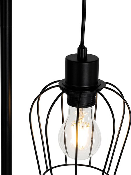 Rustikální stojací lampa černá se dřevem 2-světlo - Stronk