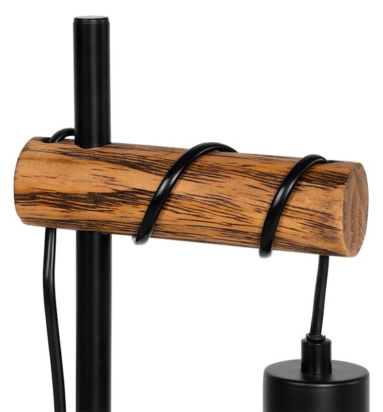 Rustikální stolní lampa černá se dřevem - Stronk