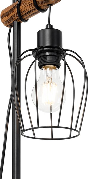 Rustikální stolní lampa černá se dřevem - Stronk