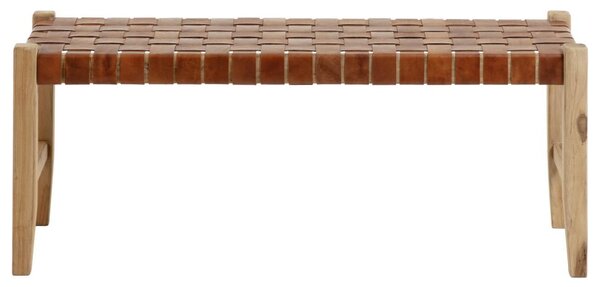 Kave Home Hnědá kožená lavice Calixta 120 cm