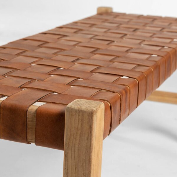 Kave Home Hnědá kožená lavice Calixta 120 cm
