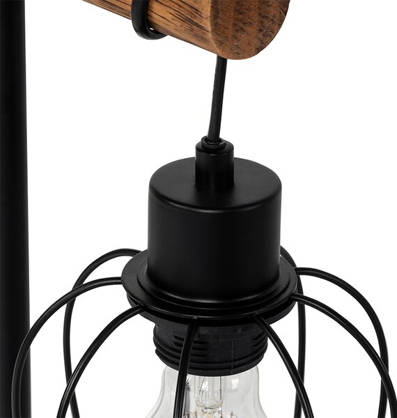 Rustikální stolní lampa černá se dřevem - Stronk