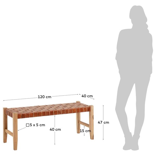 Kave Home Hnědá kožená lavice Calixta 120 cm
