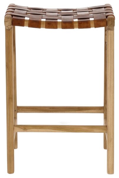 Kave Home Hnědá kožená barová židle Calixta 67 cm