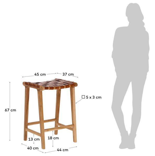 Kave Home Hnědá kožená barová židle Calixta 67 cm