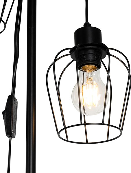 Rustikální stojací lampa černá se dřevem 2-světlo - Stronk