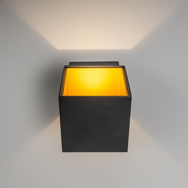 Sada 2 designových nástěnných lamp černých/zlatých vč. LED - Caja