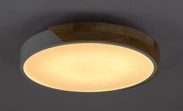 Rabalux 3527 MAPLE - Stropní kulatý lustr v bílé barvě se dřevěným prvkem, LED 24W, 3000K, Ø 41,5cm (Moderní LED úsporné svítidlo v bílé barvě kovu se dřevem)