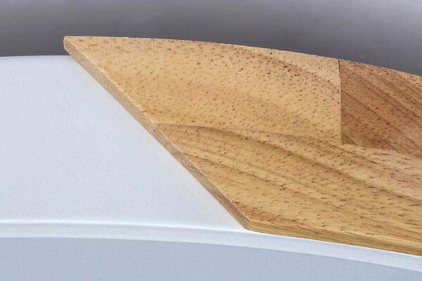 Rabalux 3527 MAPLE - Stropní kulatý lustr v bílé barvě se dřevěným prvkem, LED 24W, 3000K, Ø 41,5cm (Moderní LED úsporné svítidlo v bílé barvě kovu se dřevem)
