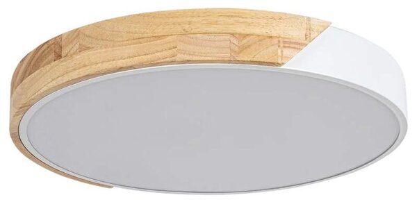 Rabalux 3527 MAPLE - Stropní kulatý lustr v bílé barvě se dřevěným prvkem, LED 24W, 3000K, Ø 41,5cm (Moderní LED úsporné svítidlo v bílé barvě kovu se dřevem)