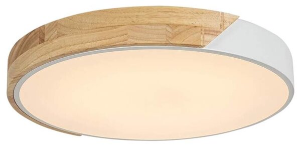 Rabalux 3527 MAPLE - Stropní kulatý lustr v bílé barvě se dřevěným prvkem, LED 24W, 3000K, Ø 41,5cm (Moderní LED úsporné svítidlo v bílé barvě kovu se dřevem)
