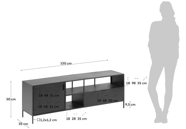 Černý kovový TV stolek Kave Home Shantay 150 x 35 cm