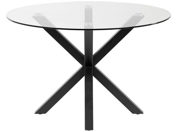 Skleněný jídelní stůl Kave Home Argo 119 cm s černou kovovou podnoží