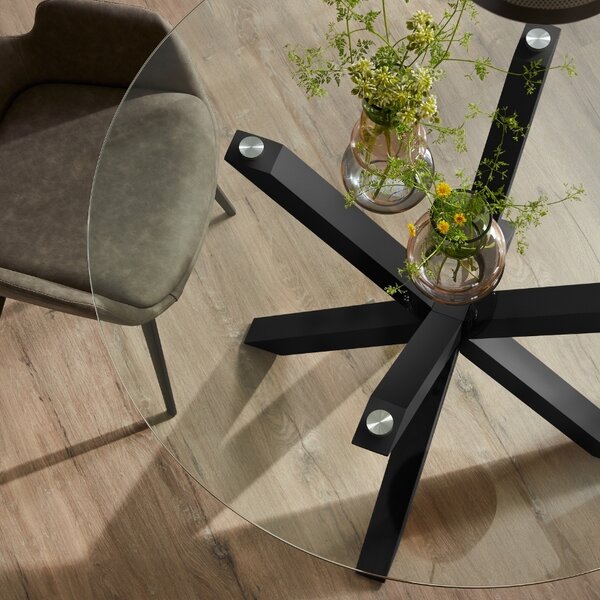 Skleněný jídelní stůl Kave Home Argo 119 cm s černou kovovou podnoží