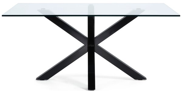 Skleněný jídelní stůl Kave Home Argo 160 x 90 cm s černou kovovou podnoží