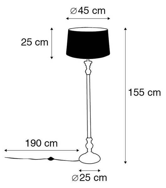 Rustikální stojací lampa šedá s černým lněným stínítkem - Classico