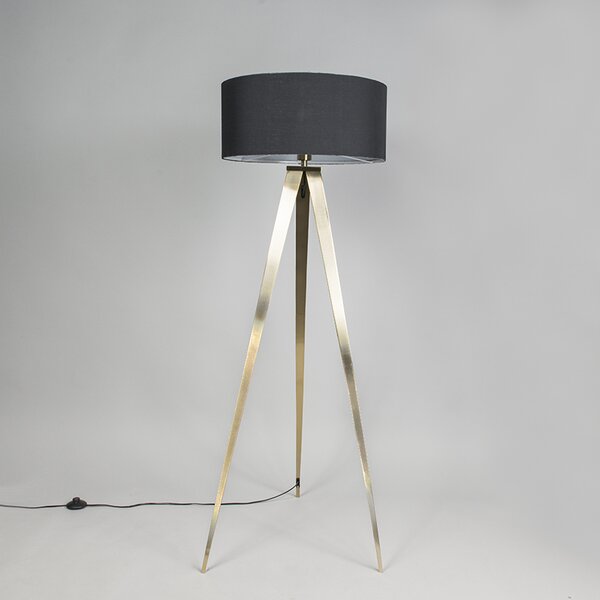 Moderní stojací lampa mosazná s černým stínítkem - Ilse