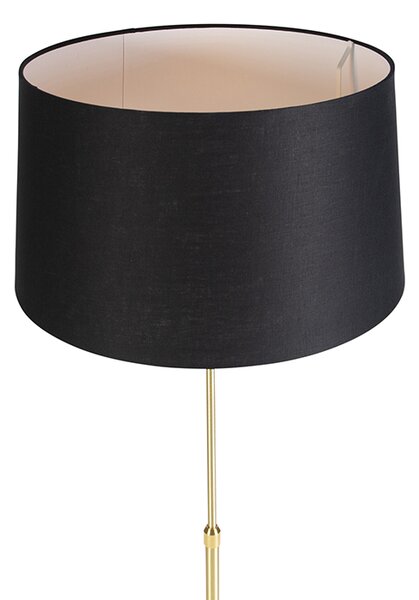 Stojací lampa zlatá/mosazná s černým lněným stínítkem 45 cm - Parte