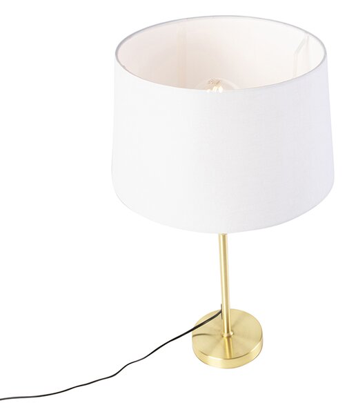 Stolní lampa zlatá/mosazná s bílým lněným stínítkem 35 cm - Parte