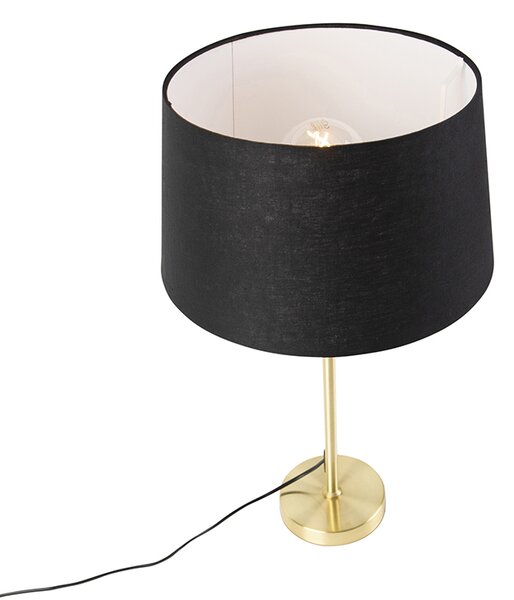 Stolní lampa zlatá/mosazná s černým lněným stínítkem 35 cm - Parte