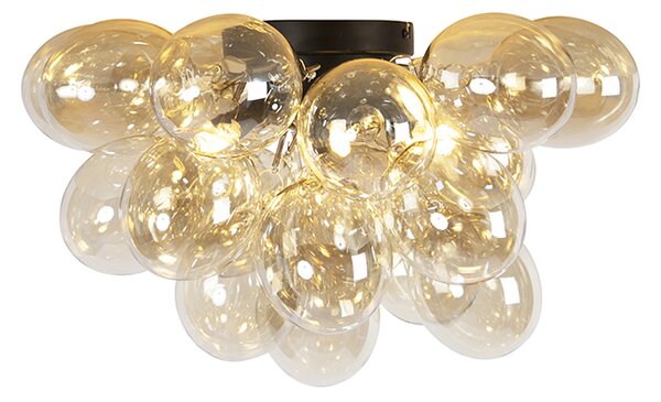 Designové stropní svítidlo černé s jantarovým sklem 6-světlo - Uvas