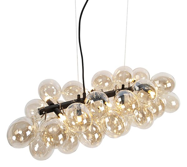 Designové závěsné svítidlo černé s jantárovým sklem 8-světlo - Uvas